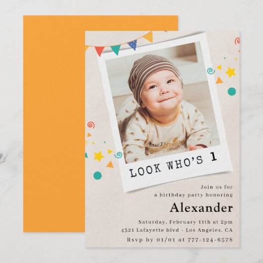 Cartes d'invitation simples pour 1er anniversaire  (Devant / Derrière)