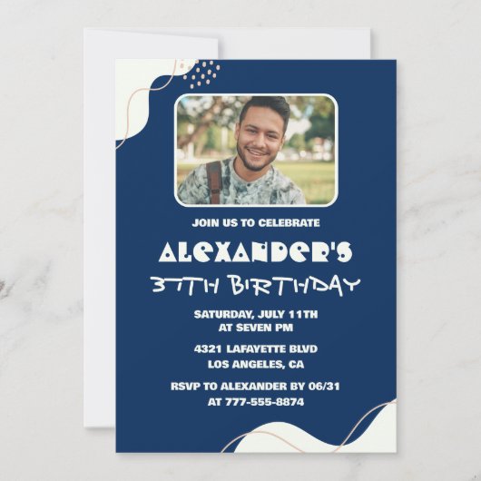 Cartes d'invitation simples pour 37e anniversaire  (Devant)