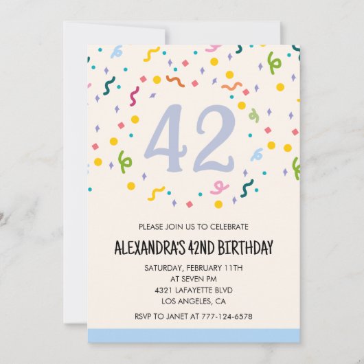 Cartes d'invitation simples pour 42e anniversaire  (Devant)