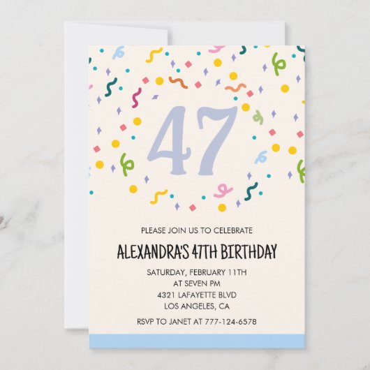 Cartes d'invitation simples pour 47e anniversaire (Devant)