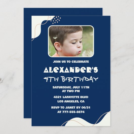 Cartes d'invitation simples pour 4ème anniversaire (Devant / Derrière)