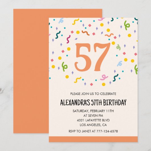 Cartes d'invitation simples pour 57 ans avec confe (Devant / Derrière)