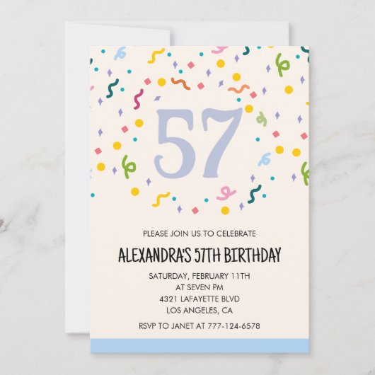 Cartes d'invitation simples pour 57e anniversaire  (Devant)