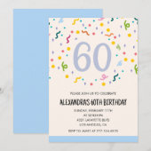Cartes d'invitation simples pour 60 ans Confetti M (Devant / Derrière)