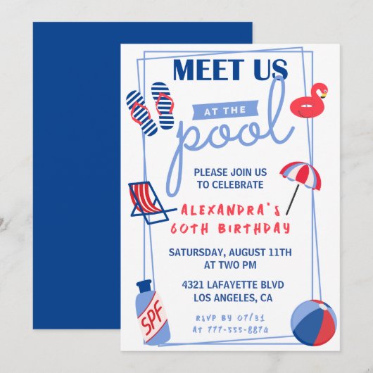 Cartes d'invitation simples pour 60 ans Fête au bo (Devant / Derrière)