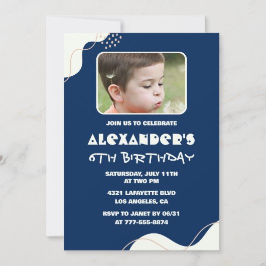 Cartes d'invitation simples pour 6ème anniversaire (Devant)