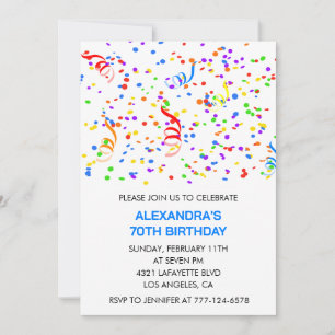 Cartes d'invitation simples pour 70 ans Confetti R