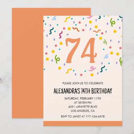 Cartes d'invitation simples pour 74 ans avec confe (Devant / Derrière)