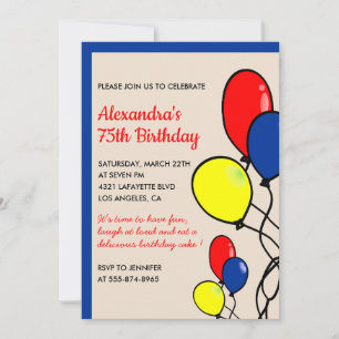 Cartes d'invitation simples pour 75 ans avec ballo
