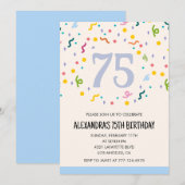 Cartes d'invitation simples pour 75 ans Confetti M (Devant / Derrière)