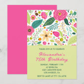 Cartes d'invitation simples pour 75 ans Floral Col (Devant / Derrière)