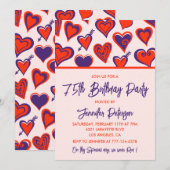 Cartes d'invitation simples pour 75 ans Glamour Cœ (Devant / Derrière)