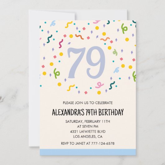 Cartes d'invitation simples pour 79e anniversaire  (Devant)