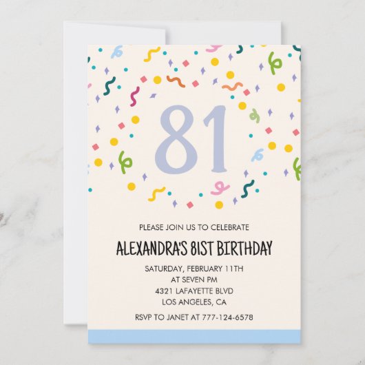 Cartes d'invitation simples pour 81e anniversaire  (Devant)
