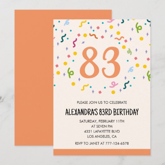 Cartes d'invitation simples pour 83e anniversaire (Devant / Derrière)