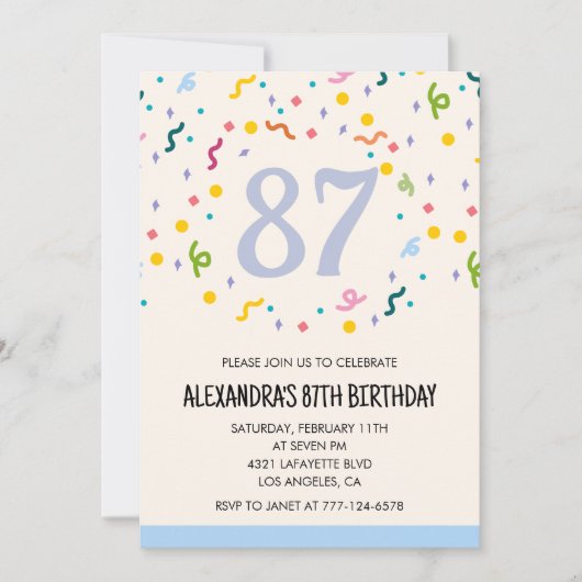 Cartes d'invitation simples pour 87ème anniversair (Devant)