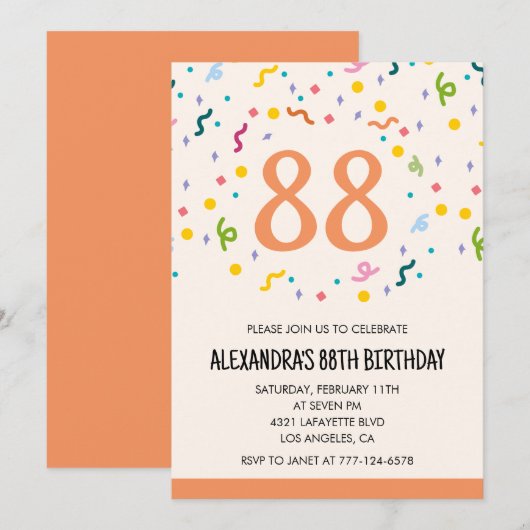 Cartes d'invitation simples pour 88e anniversaire (Devant / Derrière)