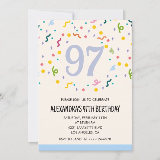 Cartes d'invitation simples pour 97e anniversaire  (Devant)