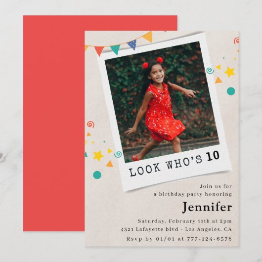 Cartes d'invitation simples pour les 10 ans fille (Devant / Derrière)