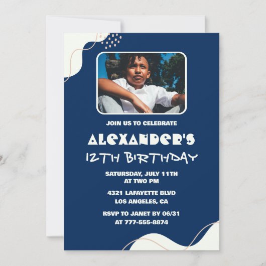 Cartes d'invitation simples pour les 12 ans garçon (Devant)