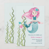 Cartes d'invitation Sirène pour un anniversaire (Devant / Derrière)