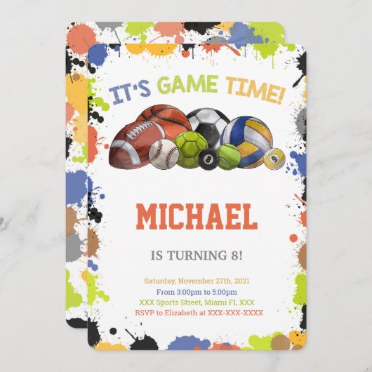 Cartes d'invitation Sport Star (Devant / Derrière)