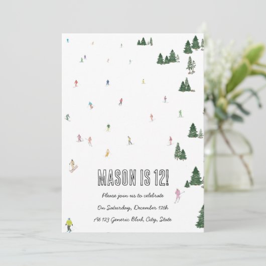 Cartes d'invitation sur le thème du ski et du snow (Debout devant)
