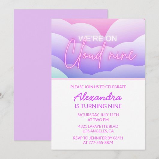 Cartes d'invitation thème anniversaire Cloud 9 Arc (Devant / Derrière)