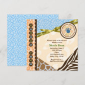 Cartes d'invitation thème safari bleu pour garçon (Devant / Derrière)