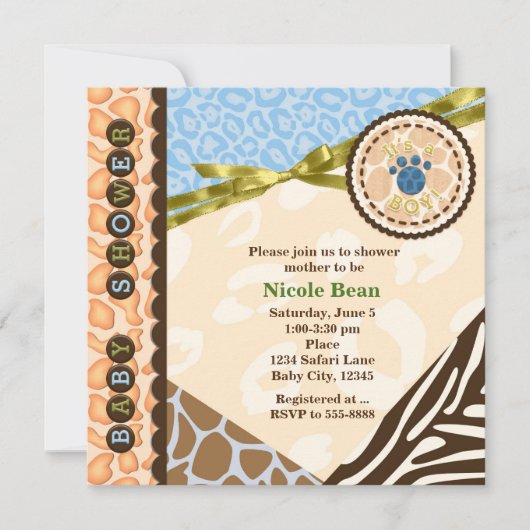 Cartes d'invitation thème safari bleu pour garçon (Devant)