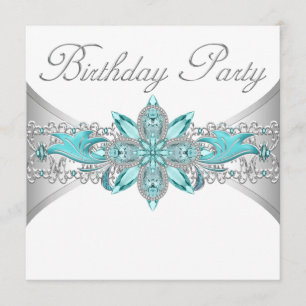 Cartes d'invitation turquoise bleu argent pour ann
