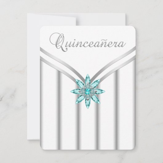 Cartes d'invitation Turquoise Bleu Argent pour Qui (Devant)