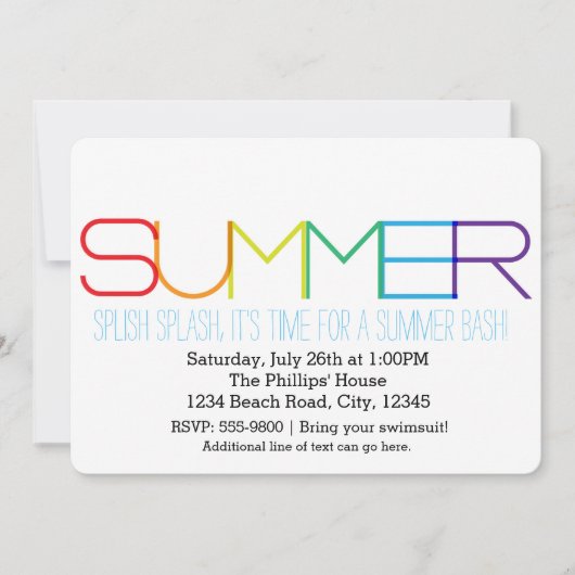 Cartes d'invitation typographiques arc-en-ciel pou (Devant)