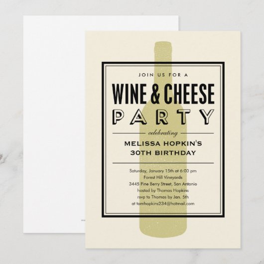 Cartes d'invitation Vin et Fromage (Devant / Derrière)