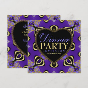 Cartes d'invitation violettes et dorées pour dîner