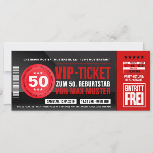 Cartes d'invitation VIP-TICKET (rouge) (Devant)