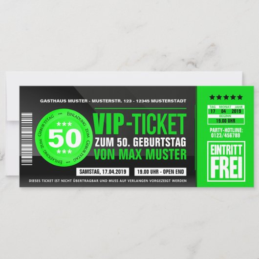 Cartes d'invitation VIP-TICKET (vert) (Devant)