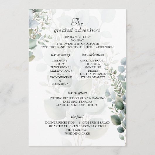 Cartes d'itinéraire de programme de mariage élégan (Devant)