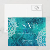 Cartes du mariage motif lotus bleu r.s.v.p (Devant / Derrière)