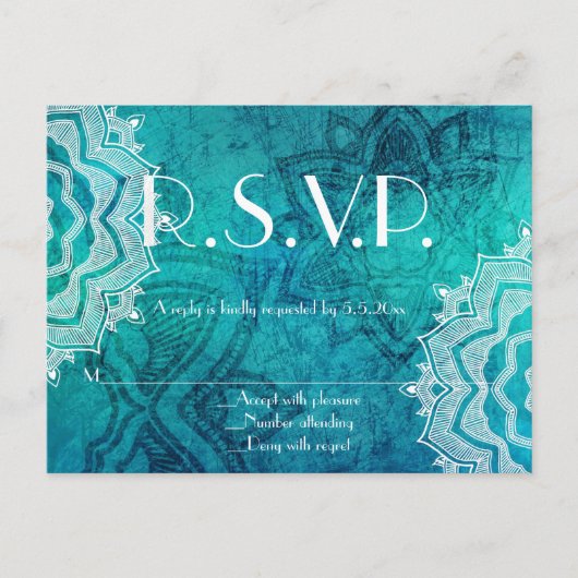 Cartes du mariage motif lotus bleu r.s.v.p (Devant)