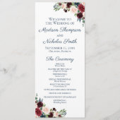 Cartes du programme de mariage avec les fleurs de (Devant)