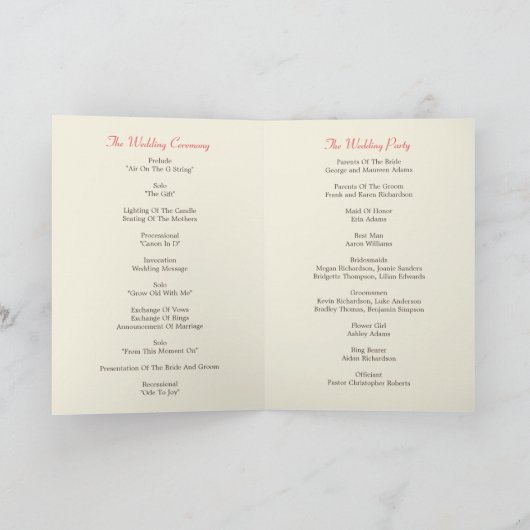 Cartes du programme de mariage des Inséparables (Intérieur)