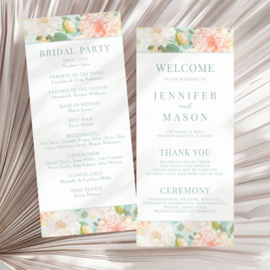 Cartes du programme de mariage Floral Boho Mint Ro