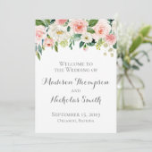 Cartes du programme de mariage rose et blanc aux f (Debout devant)