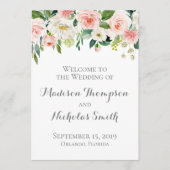 Cartes du programme de mariage rose et blanc aux f (Devant)