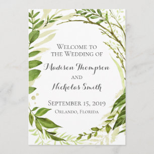 Cartes du programme de mariage vert, Verdure rusti