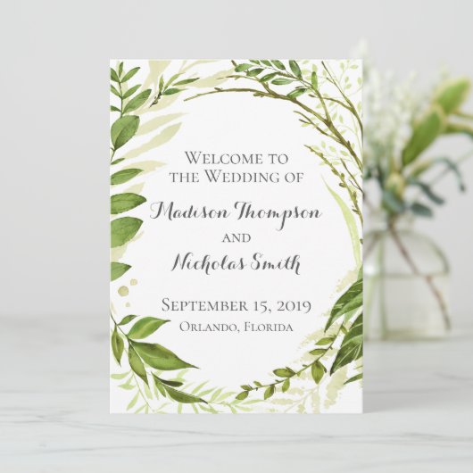 Cartes du programme de mariage vert, Verdure rusti (Debout devant)