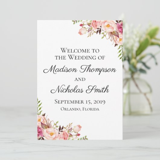 Cartes du programme Mariage Floral Rose Rustique (Debout devant)