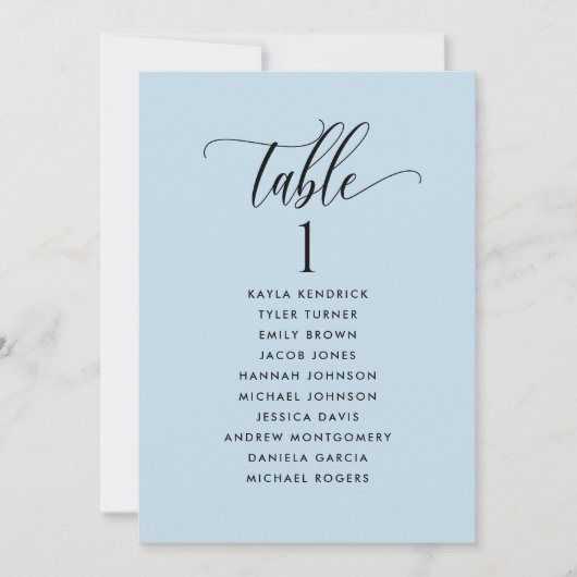 Cartes Dusty Blue Seating Plan avec nom d'invité (Devant)