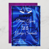 Cartes élégantes en soie bleue RSVP (Devant / Derrière)